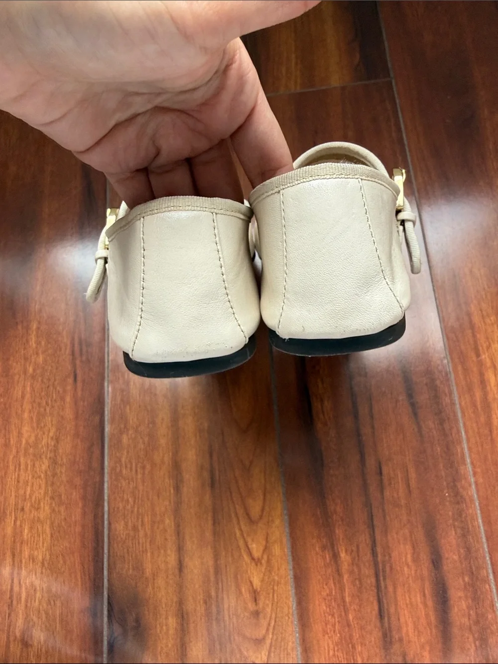 ZARA Cream Mary Jane Flats with Gold Buckle Detail leather